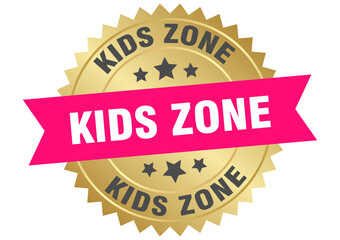 kids zone. kids zone round pink and gold label isolated on transparent background