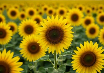 Naklejka premium Vibrant sunflower field a summer s day dream with warm golden sunlight and a shallow depth of field creating a beautiful sunny scene