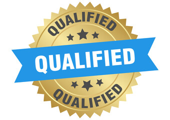 qualified. qualified round blue and gold label isolated on transparent background