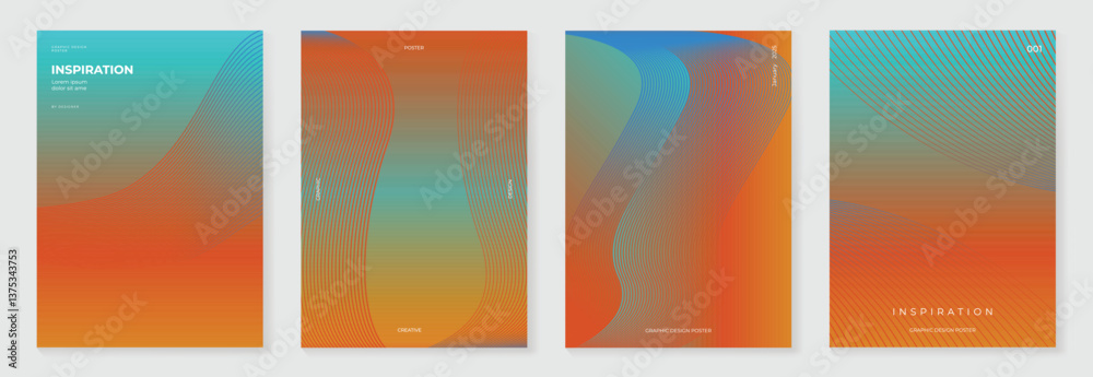 Poster modern gradient poster background vector set. minimalist cover template with vibrant perspective geo