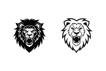 Roaring Lion Head Designs Black, White, Mascot, Vector, Graphic, Illustration, Wild, Animal, Pride, 