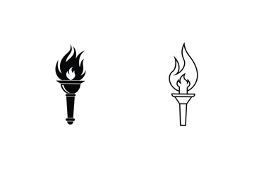 Flaming Torch Icons Black, Outline, Light, Fire, Symbol, Design, Illustration, Graphic, Element, Vic