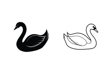Black and White Swan Illustrations Elegant Bird Pair Design