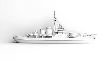 Fototapeta premium White Warship 3D Render Detailed Profile View