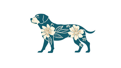 Obraz premium Elegant Teal Dog Silhouette with Floral Design