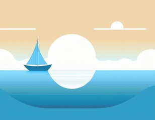 Naklejka premium minimalism, abstract vector illustration of the sea and a small ship