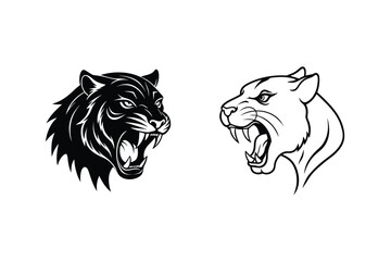 Black and White Panther and Cougar Head Designs, Wild Cats