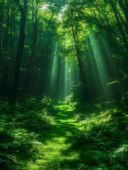 Obraz premium Sunbeams Forest Path Sunlight