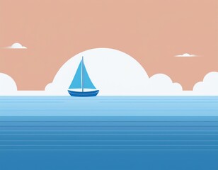 Naklejka premium minimalism, abstract vector illustration of the sea and a small ship