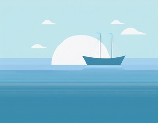 Fototapeta premium minimalism, abstract vector illustration of the sea and a small ship