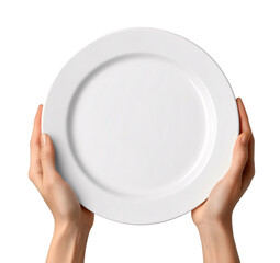 hands holding an empty plate, isolated on a transparent background