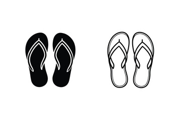 Flipflops, Sandals, Summer, Beach, Vacation, Footwear, Icons, Black, White, Outline