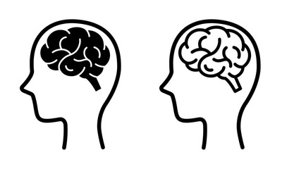 人間の脳を横から見た頭部のアイコン_A side-view icon of a human head with a visible brain.