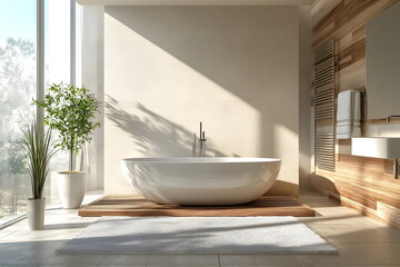 Modern Serene Bathroom Design Elegant Bathtub Natural Light Plants