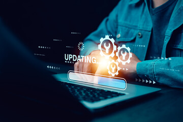Man using laptop with Update Software Computer Program Upgrade Business Technology Internet, Update...