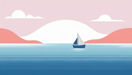 Fototapeta premium minimalism, abstract vector illustration of the sea and a small ship