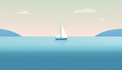 Fototapeta premium minimalism, abstract vector illustration of the sea and a small ship
