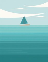 minimalism, abstract vector illustration of the sea and a small ship