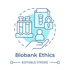 Biobank ethics soft blue concept icon. Responsible processing of bio specimens. Biorepository benefit. Round shape line illustration. Abstract idea. Graphic design. Easy to use in article