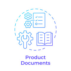 Product documents blue gradient concept icon. Instructions, manuals, certificates. Key goods information. Round shape line illustration. Abstract idea. Graphic design. Easy to use in presentation