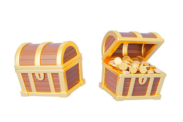 3d rendering cartoon chest and treasure in white background
