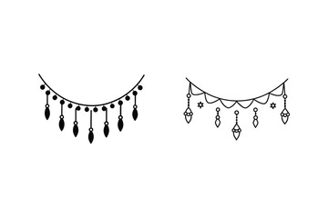 Elegant Decorative Garland Designs Line Art, Jewelry, Beads, Dangles