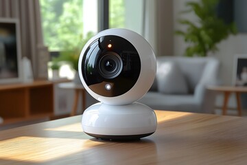 A modern security on a wooden desk