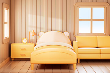 3d rendering cartoon style bedroom