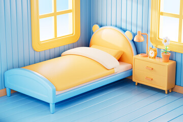 3d rendering cartoon style bedroom