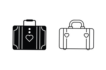 Vintage Suitcases, Travel Bags, Heart Design, Icons, Black, White, Line Art, Luggage, Journey, Roman