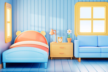 3d rendering cartoon style bedroom