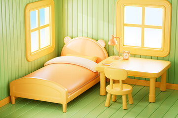 3d rendering cartoon style bedroom