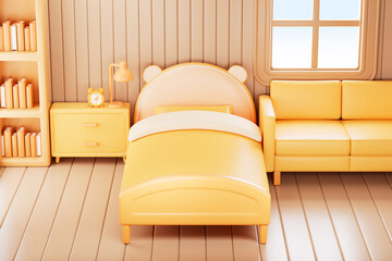 3d rendering cartoon style bedroom