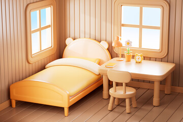 3d rendering cartoon style bedroom