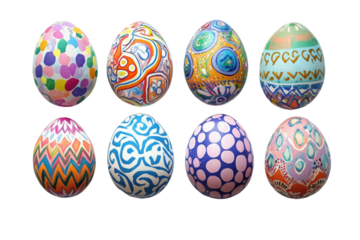 Set of 8 colorful patterned easter eggs, isolated