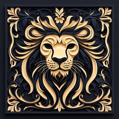 Obraz premium Lion in Art Nouveau style, intricate lines, flowing forms.