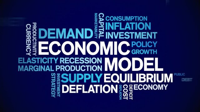 Economic Model animated word cloud;text design animation tag kinetic typography seamless loop.
