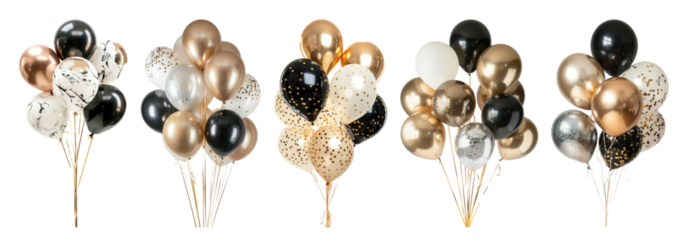 PNG Elegant gold black balloons celebration, element set on transparent background