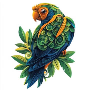 A parrot illustrated with a textured pattern, highlighting detailed and intricate surface designs.