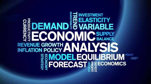 Economic Analysis animated word cloud;text design animation tag kinetic typography seamless loop.