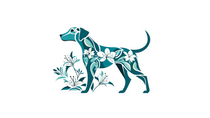 Fototapeta premium Elegant Teal Floral Dog Silhouette