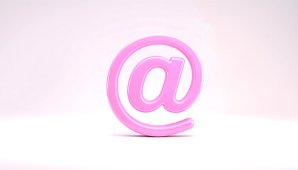 pink mail 3d render  design element email sign, @ symbol, panoramic image , with white tonespng