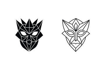 Geometric Masks Tribal, Abstract, Black, White, Line Art Designs © pankajkumar
