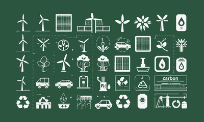 A modern vector illustration featuring a collection green industry icons representing sustainability, easily editable.