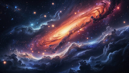 Obraz premium 宇宙空間に浮かぶ星雲と星と渦巻き