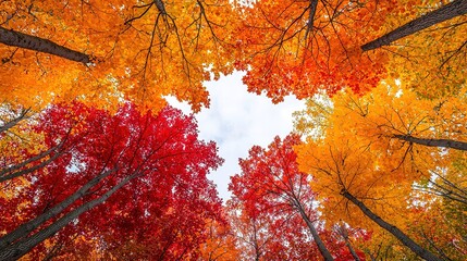 Vibrant fall foliage canopy scenic forest nature photography autumn landscape ground view seasonal beauty
