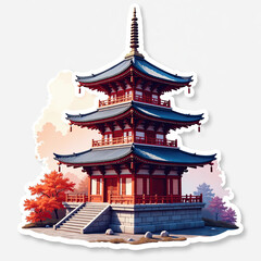 Fototapeta premium Traditional Japanese pagoda stands majestically amidst autumn foliage