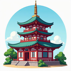 Fototapeta premium Beautiful traditional pagoda standing amidst lush greenery on a sunny day