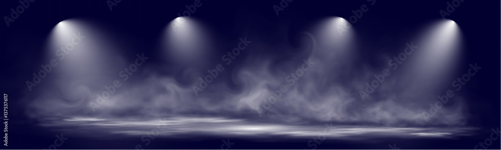 Aufkleber Spotlight stage background with fog and transparent effect. Realistic illuminated empty scene with dramatic lighting.	
