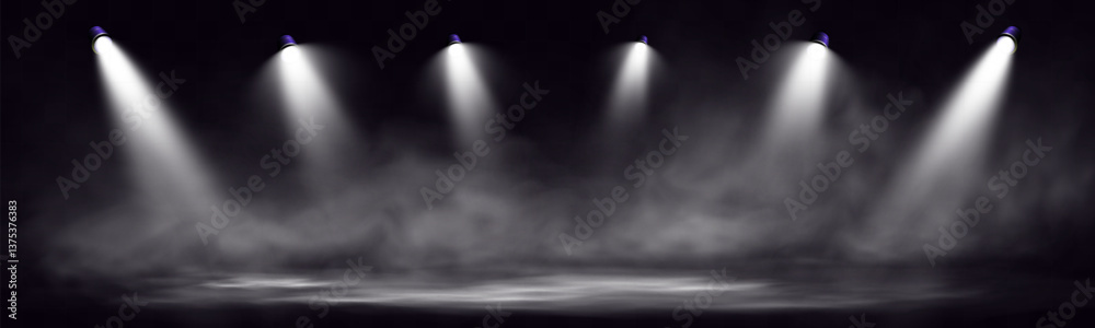 Aufkleber Spotlight stage background with fog and transparent effect. Realistic illuminated empty scene with dramatic lighting.	
